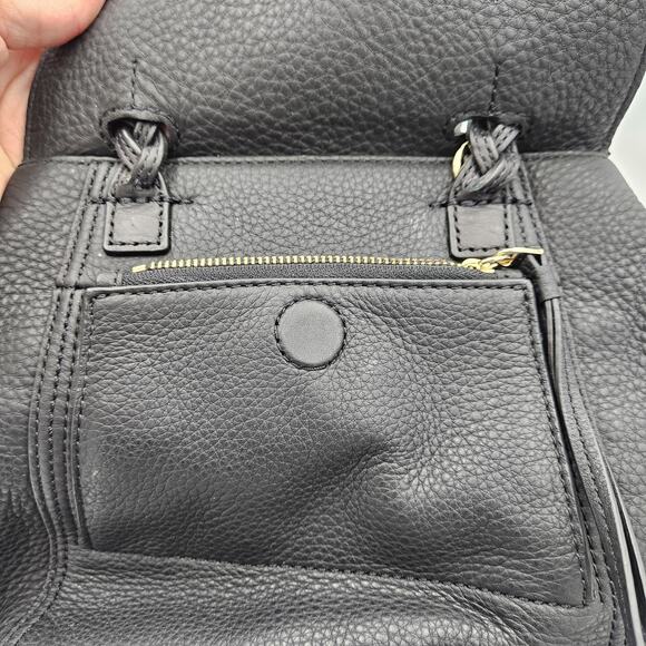 Tory Burch Leather Half Moon Small Satchel Hand Bag Black Leather - Picture 6 of 7